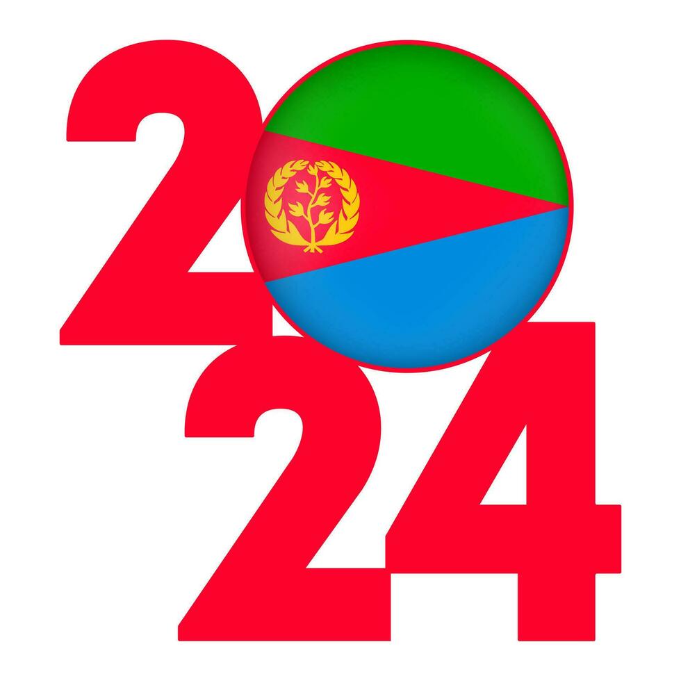 gelukkig nieuw jaar 2024 banier met eritrea vlag binnen. vector illustratie.