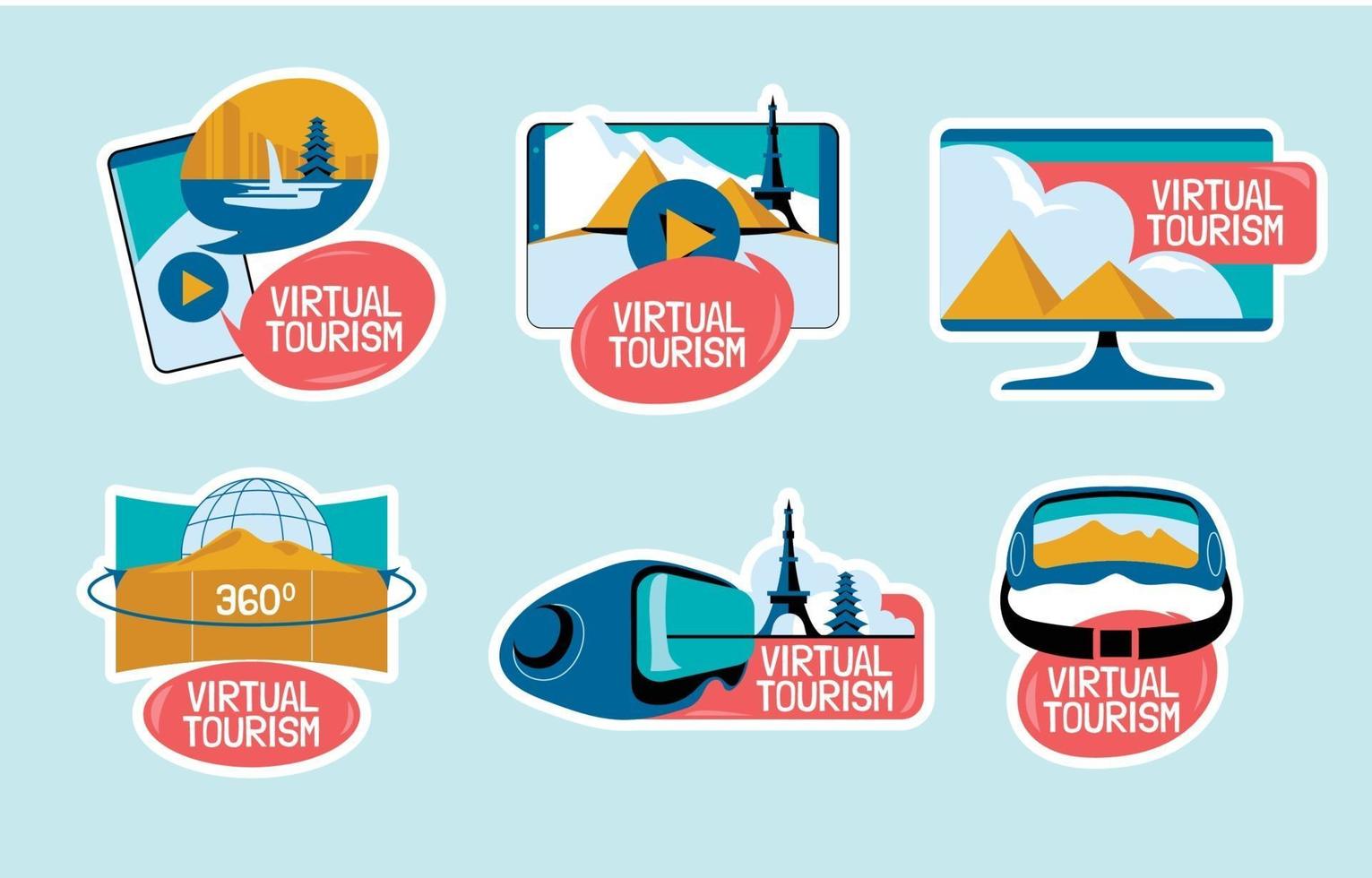 set virtuele toerisme vr-sticker vector