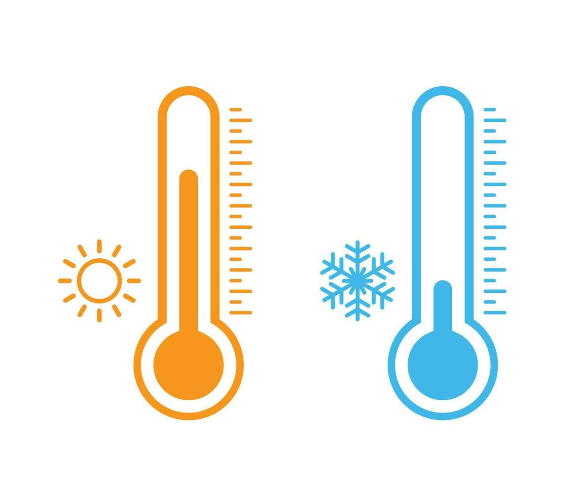 thermometer vector pictogrammen. thermometer met verkoudheid en heet symbolen. vector illustratie