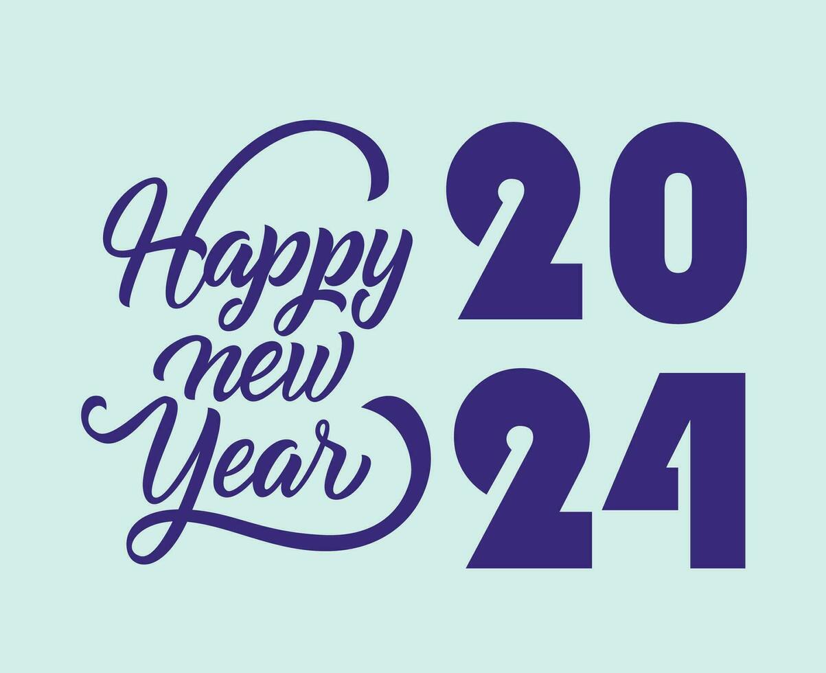 gelukkig nieuw jaar 2024 abstract blauw logo symbool ontwerp vector illustratie met cyaan achtergrond