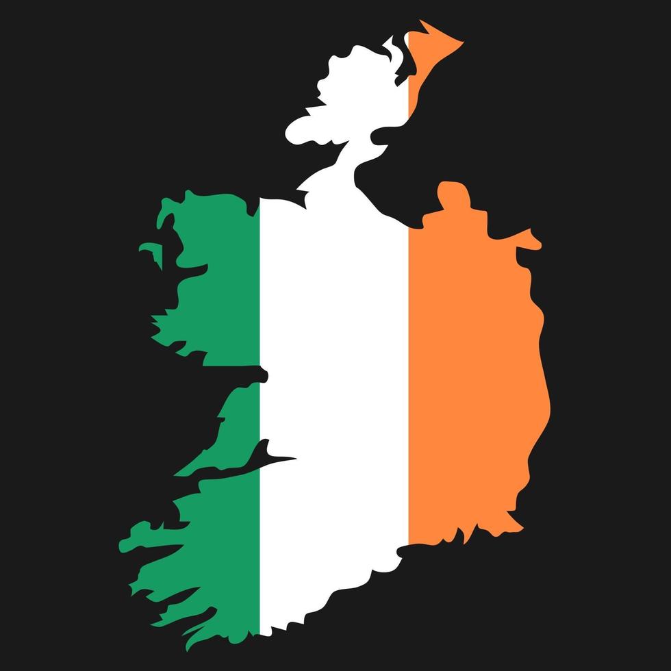 Ierland kaart silhouet met vlag op zwarte achtergrond vector