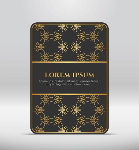 Elegant premium uiterlijk. Donkergrijze kaartvorm met gouden patroon. Vector illustratie.