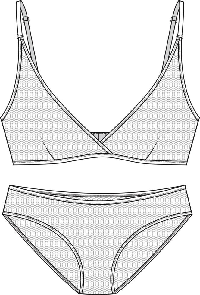 mesh ondergoed set illustratie. bewerkbare schets van bralette en slipje vector