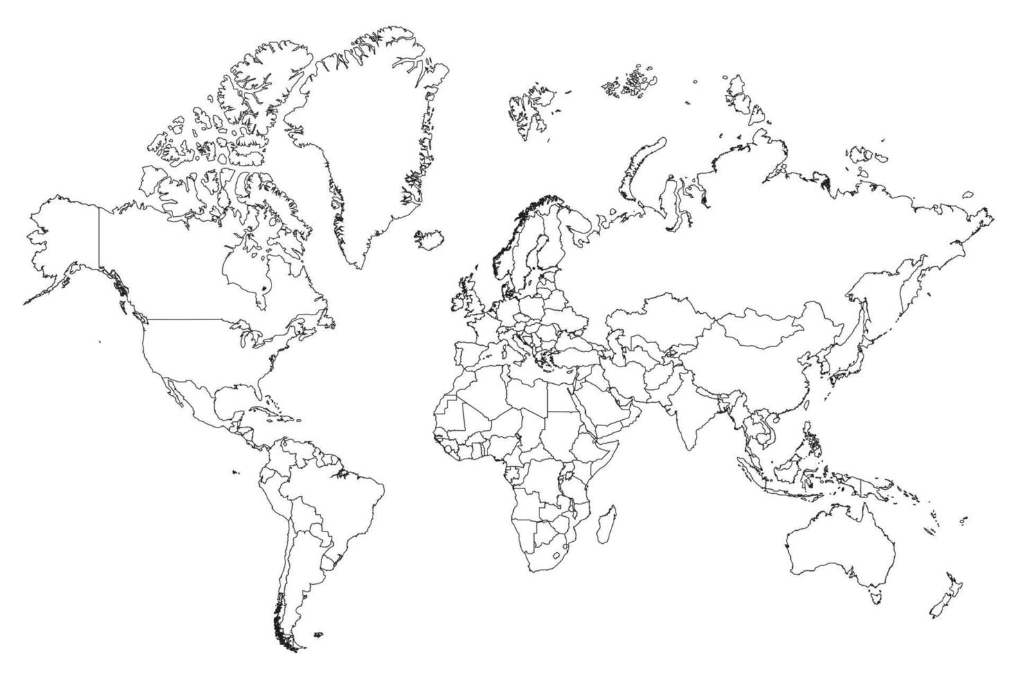 hoge resolutie kaart van de wereld opgesplitst in afzonderlijke landen. vector