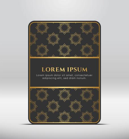 Elegant premium uiterlijk. Donkergrijze kaartvorm met gouden patroon. Vector illustratie.