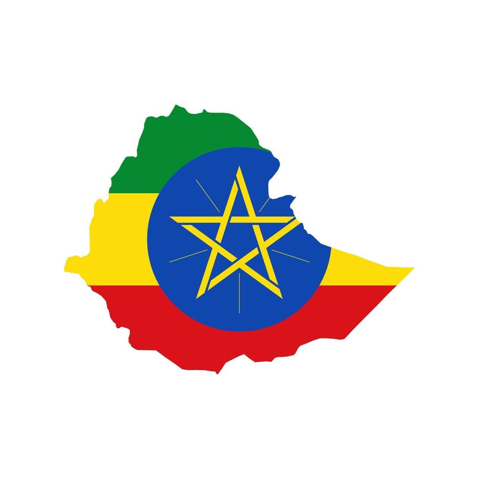 Ethiopië kaart silhouet met vlag op witte achtergrond vector