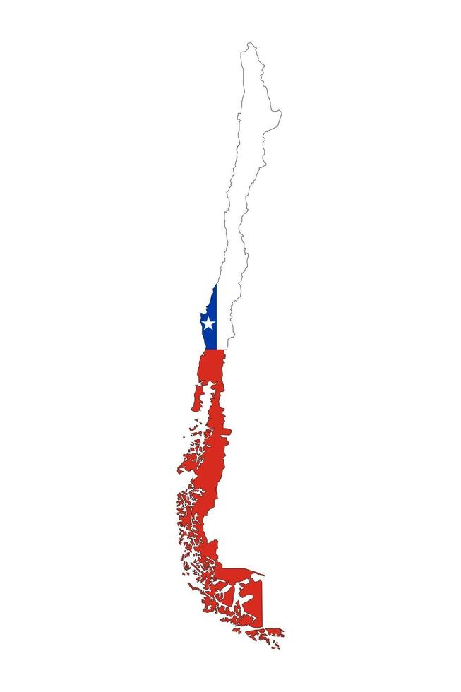 Chili kaart silhouet met vlag op witte achtergrond vector