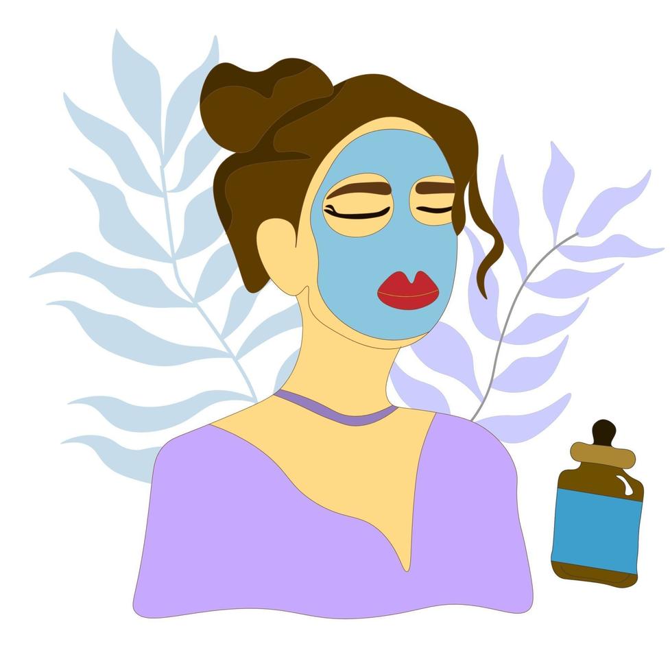 brunette in een cosmetisch masker. vrouw die een huidverzorgingsprocedure doet. vector