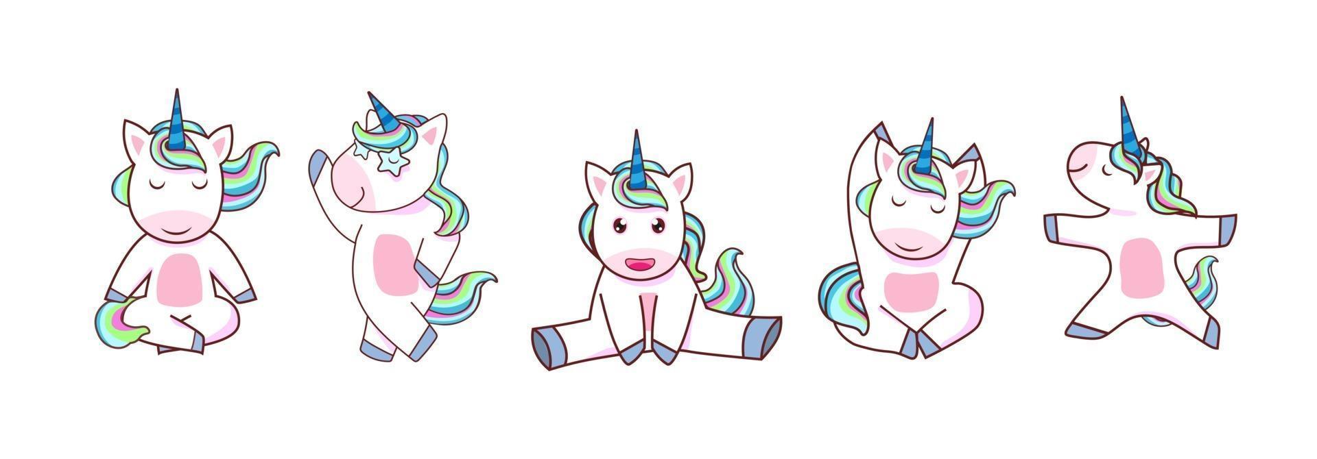 kawaii eenhoorn vector. set magische pony met kleurrijke regenboog vector