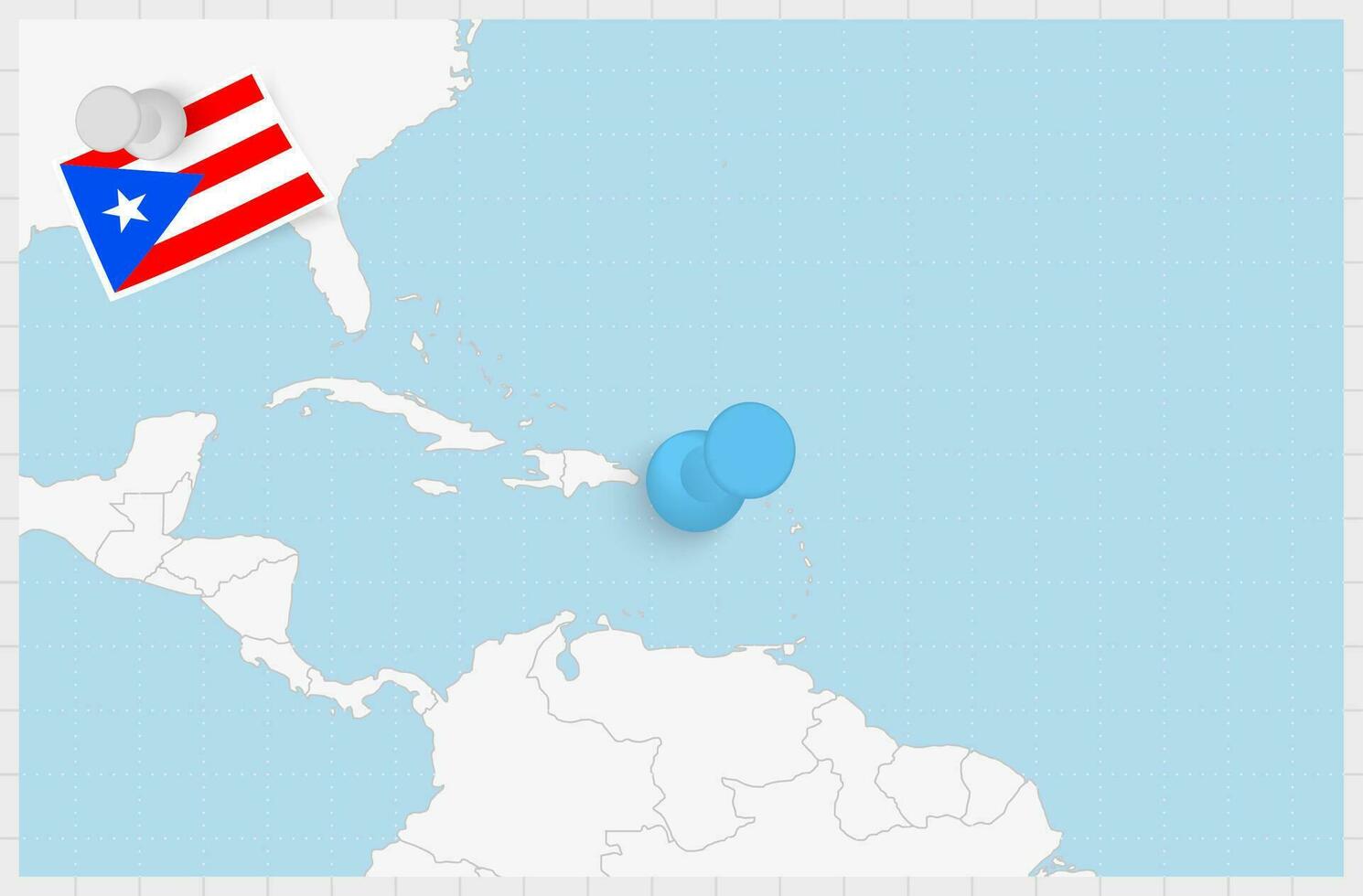 kaart van puerto rico met een vastgemaakt blauw pin. vastgemaakt vlag van puerto rico. vector