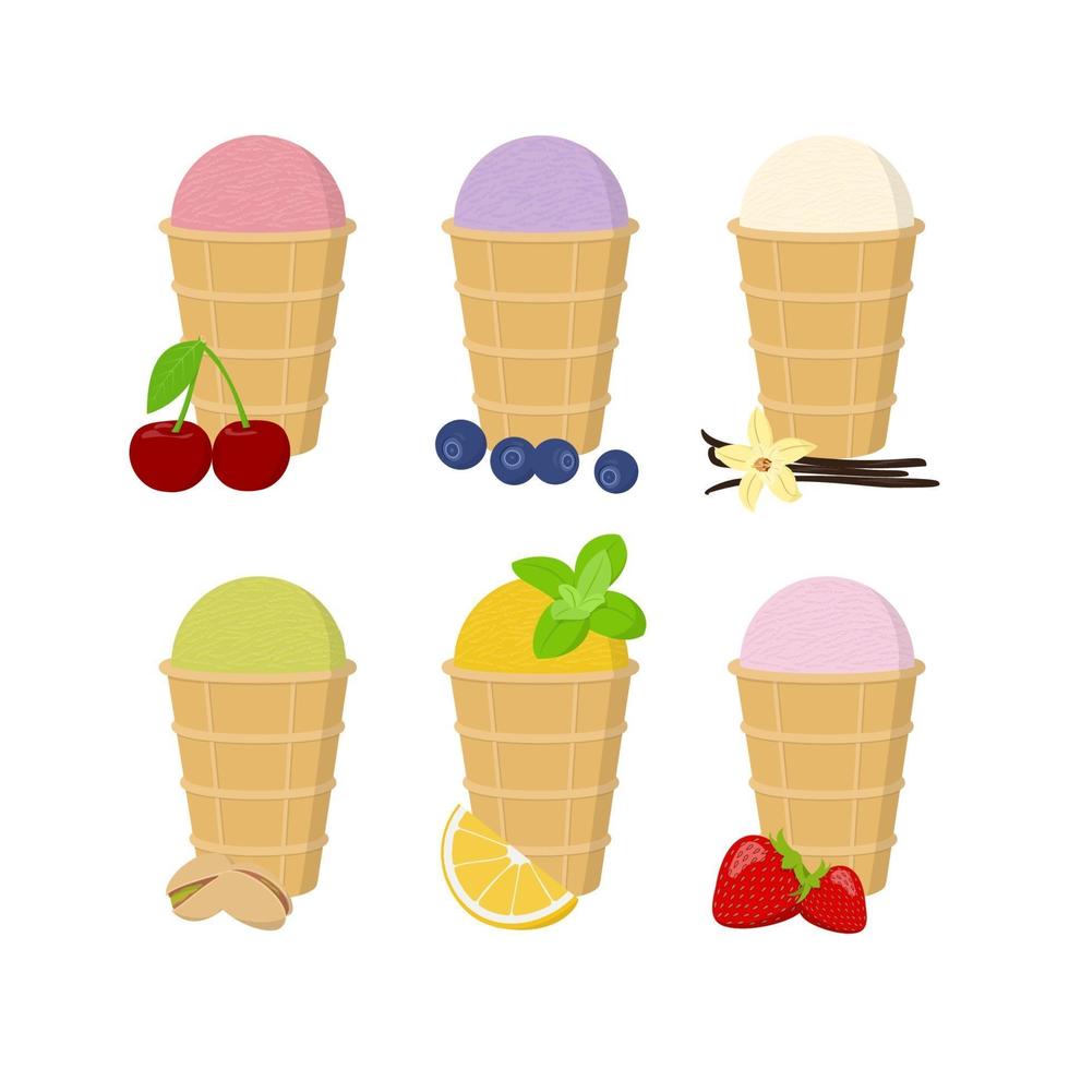 verzameling cartoon fruitijs in wafelbekers vector