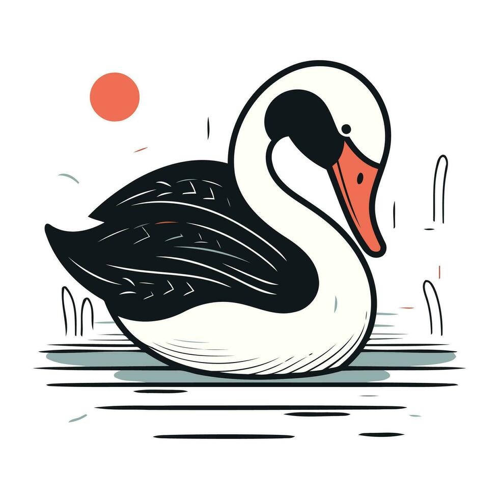 zwaan Aan de water. vector illustratie in tekening stijl.