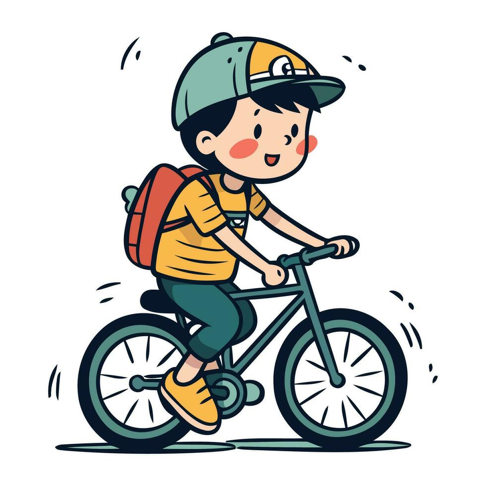 jongen rijden een fiets. vector illustratie van een jongen Aan een fiets.