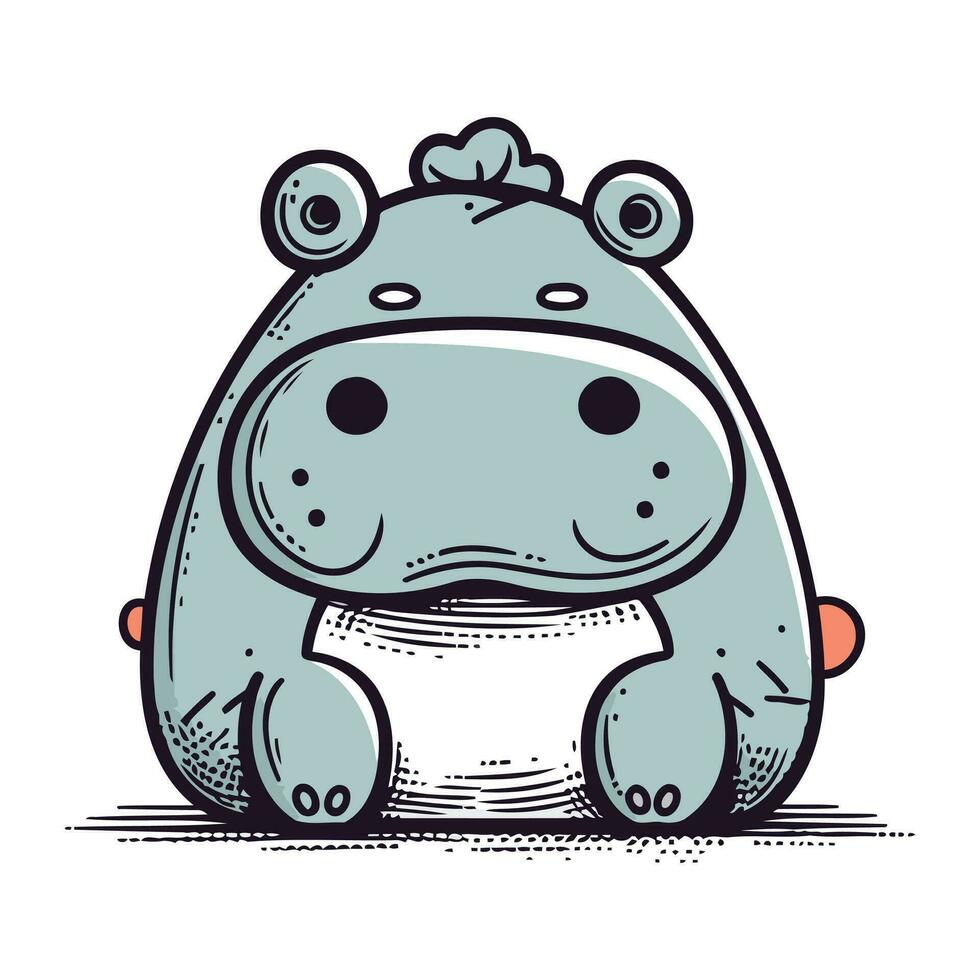 schattig nijlpaard. vector illustratie in tekening stijl