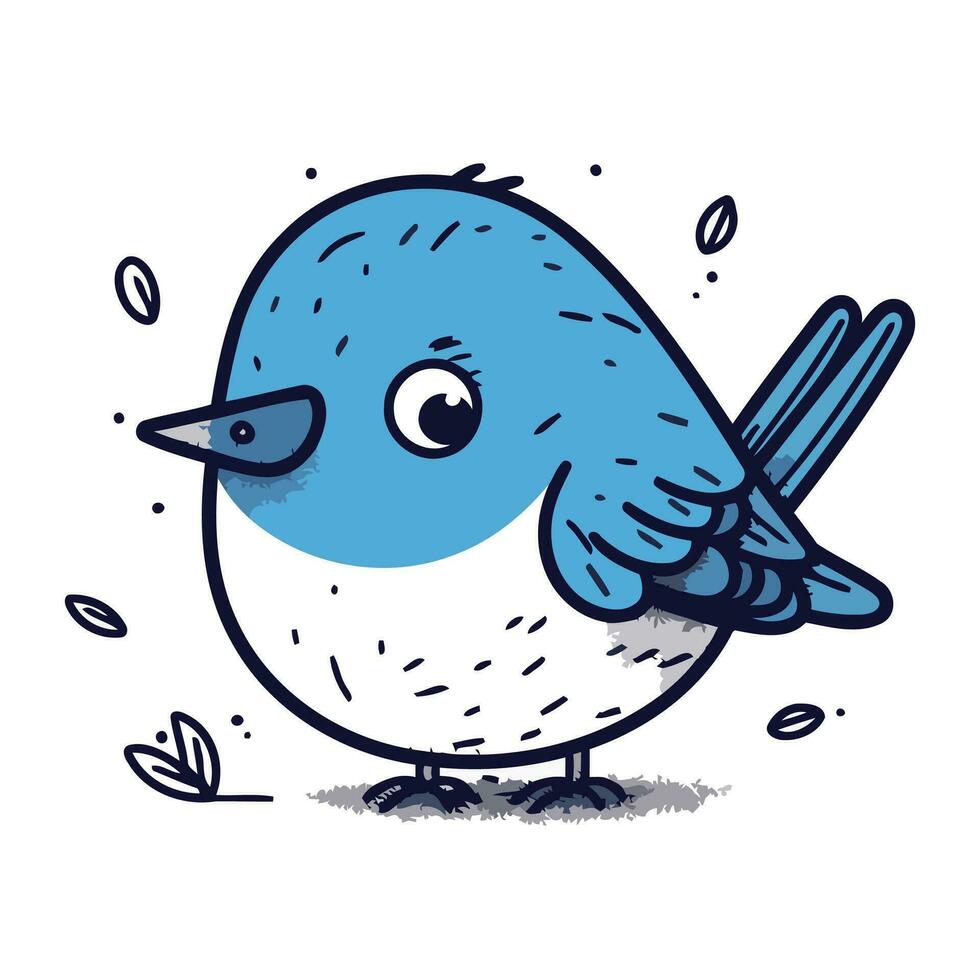 schattig tekenfilm blauw vogel. vector illustratie geïsoleerd Aan wit achtergrond.