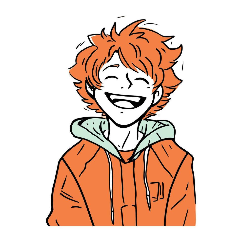 vector illustratie van een glimlachen rood haren meisje in een oranje jasje.