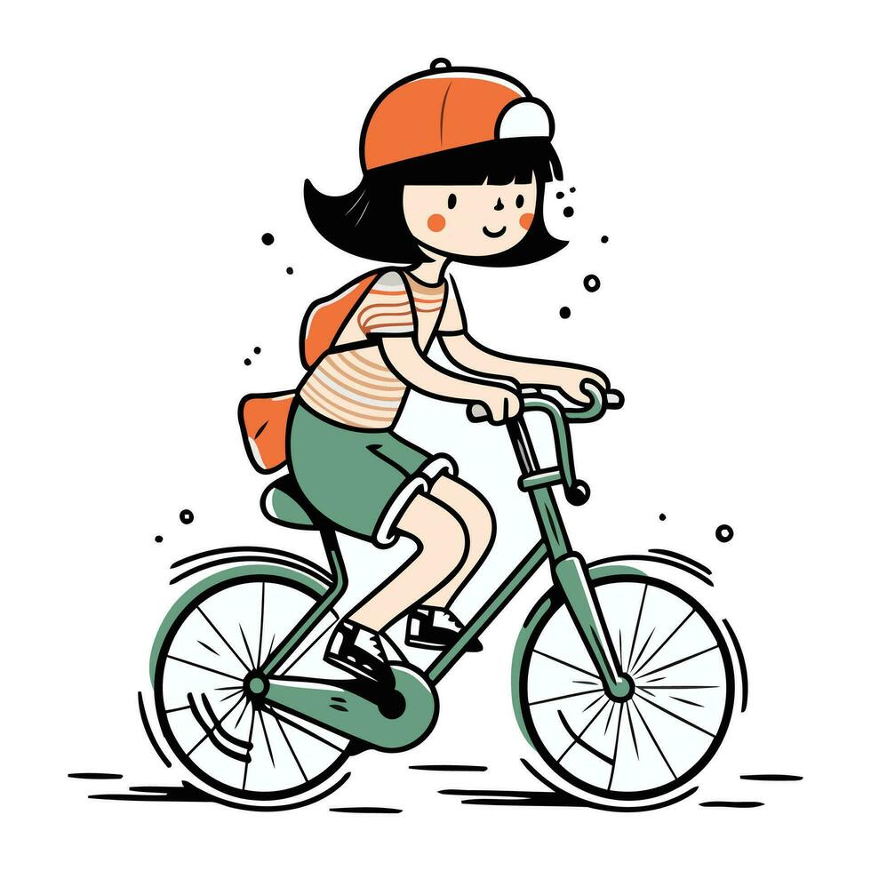 meisje rijden een fiets. vector illustratie van een meisje rijden een fiets.