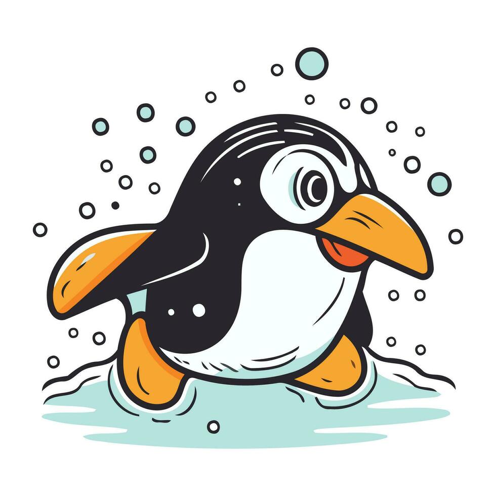 schattig pinguïn zwemmen in de zee. vector tekenfilm illustratie.