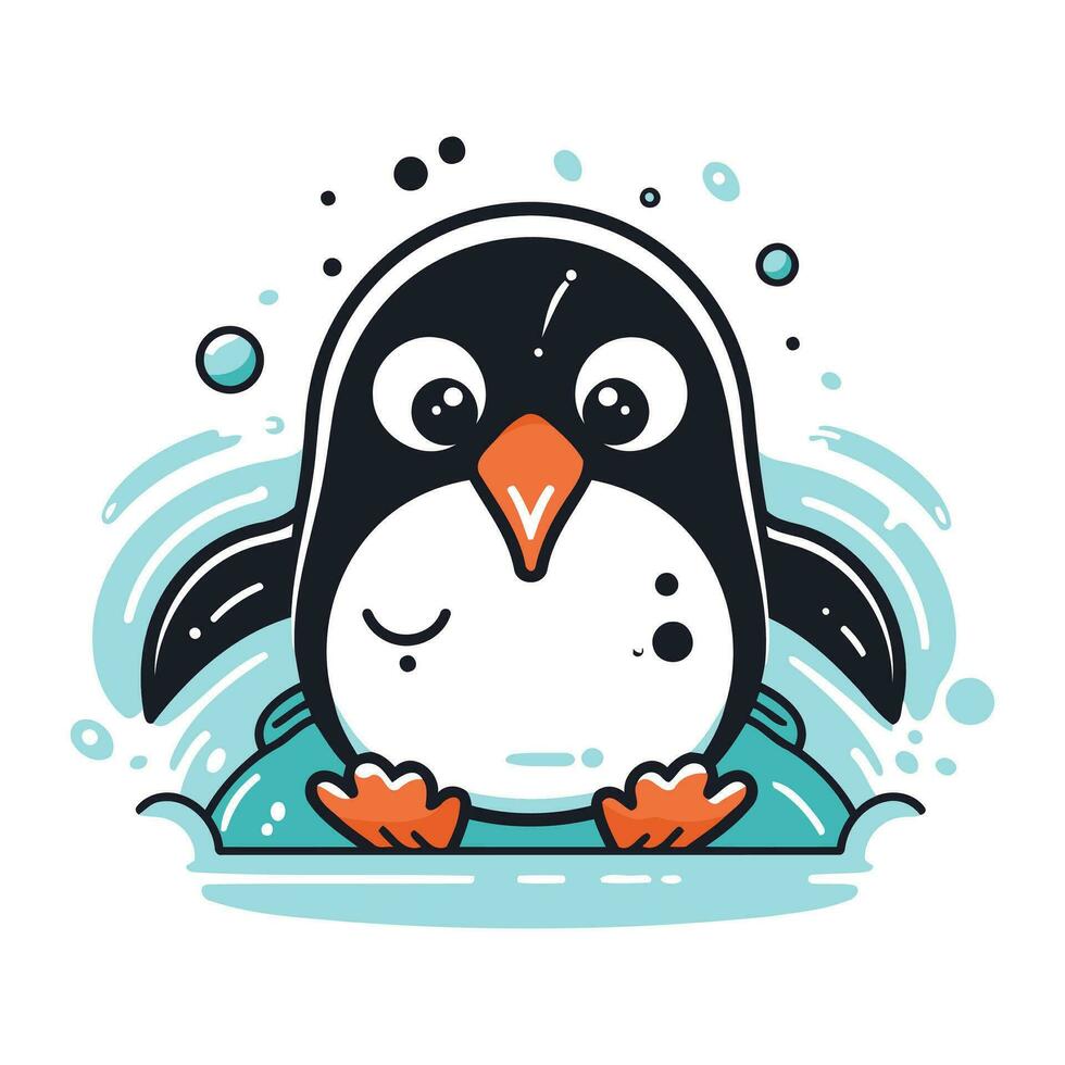 schattig pinguïn in water. vector illustratie in tekenfilm stijl.