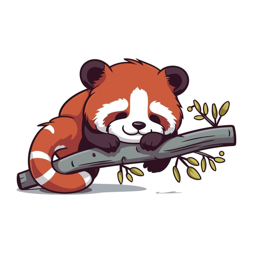 schattig rood panda slaapt Aan een Afdeling. vector illustratie.