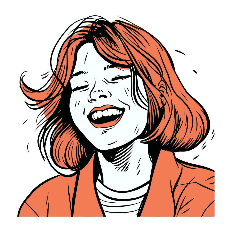 vector illustratie van een vrouw met Gesloten ogen en rood haar- in oranje jasje