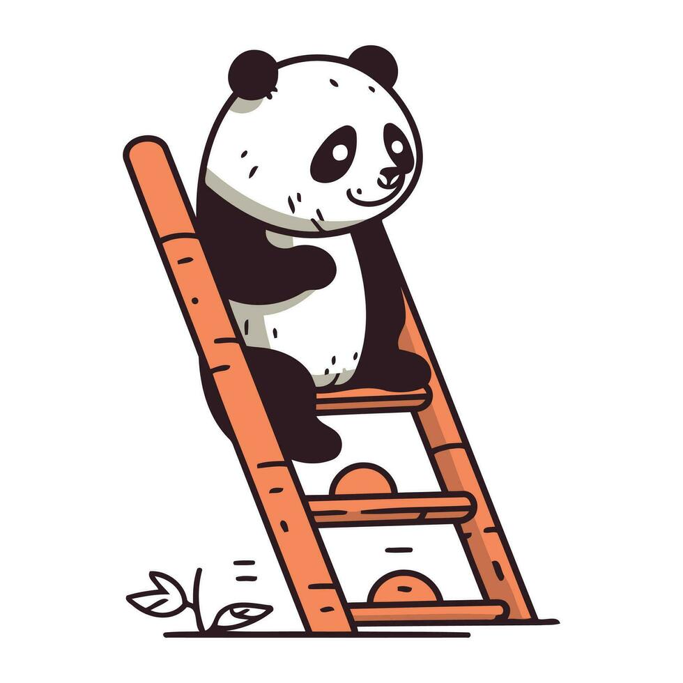 schattig panda zittend Aan een ladder. vector illustratie in tekenfilm stijl.