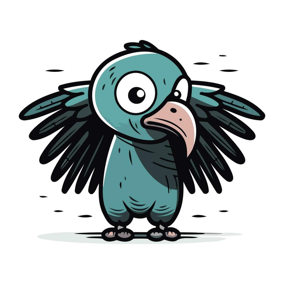 schattig tekenfilm blauw papegaai met Open Vleugels. vector illustratie.