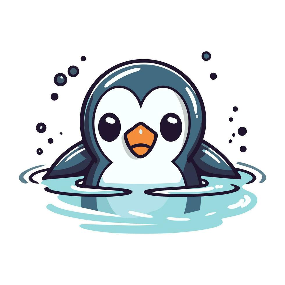 schattig tekenfilm pinguïn zwemmen in de water. vector illustratie.