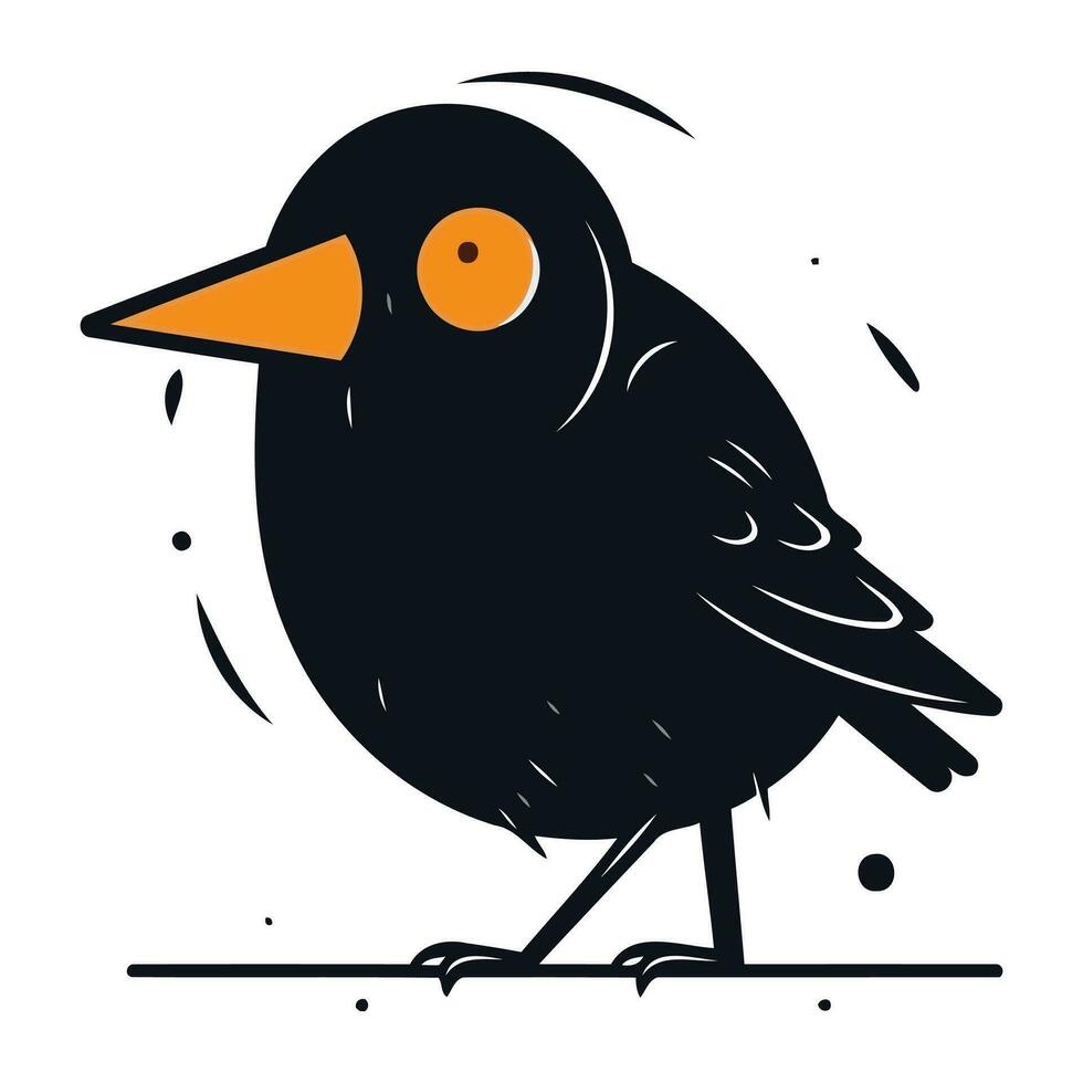 schattig zwart vogel. hand- getrokken vector illustratie in tekenfilm stijl.