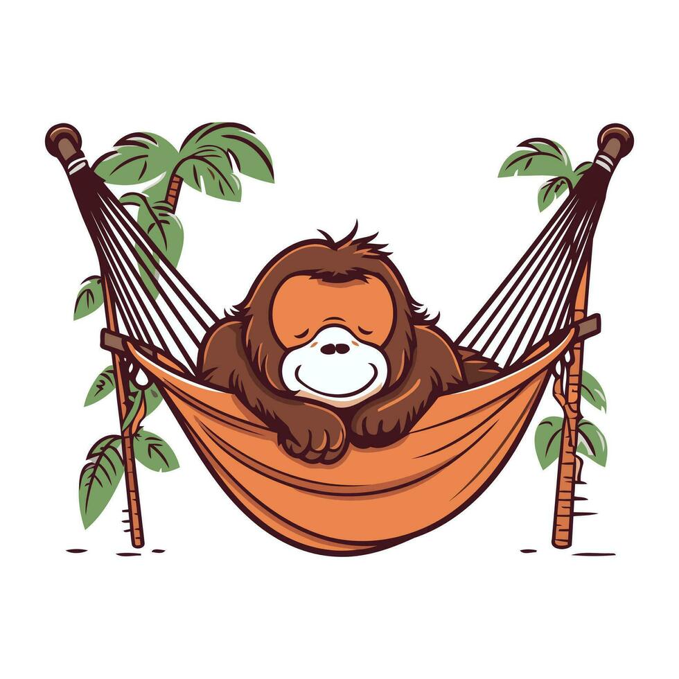 schattig tekenfilm aap slapen in hangmat met palm bomen vector illustratie grafisch ontwerp