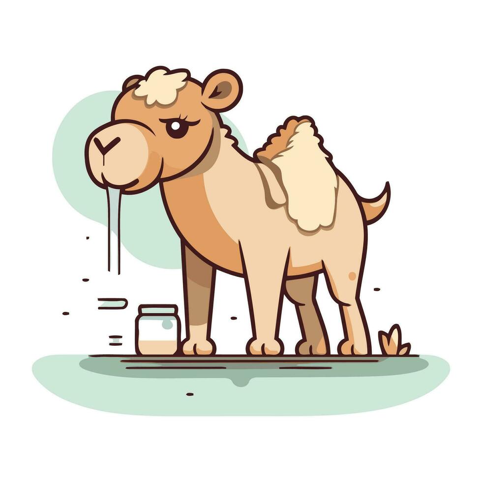 schattig tekenfilm kameel staand De volgende naar de melk fles. vector illustratie.