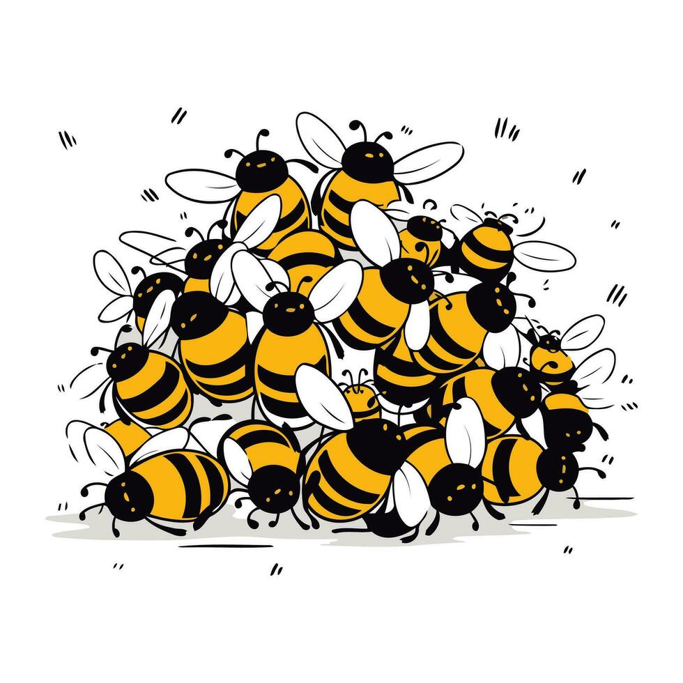 vector illustratie van een groep van bijen Aan een wit achtergrond. tekenfilm stijl.