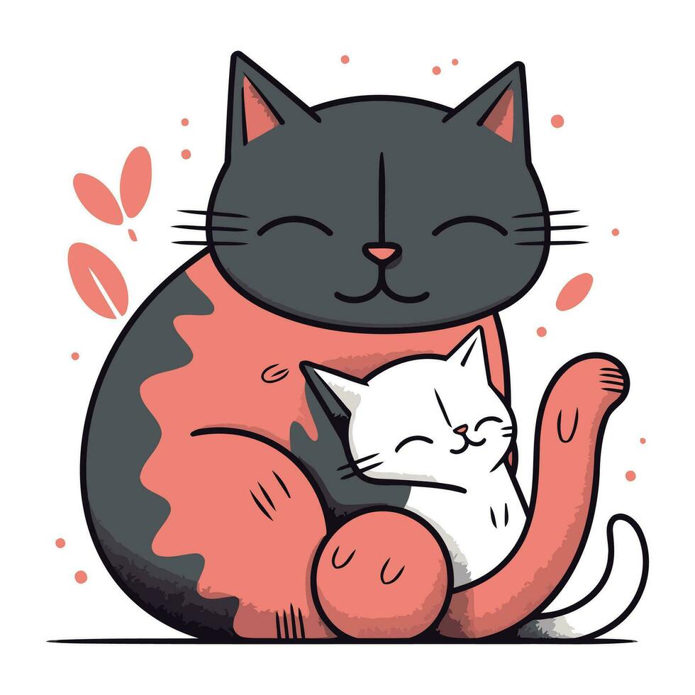 schattig tekenfilm kat zittend en knuffelen een kat. vector illustratie.