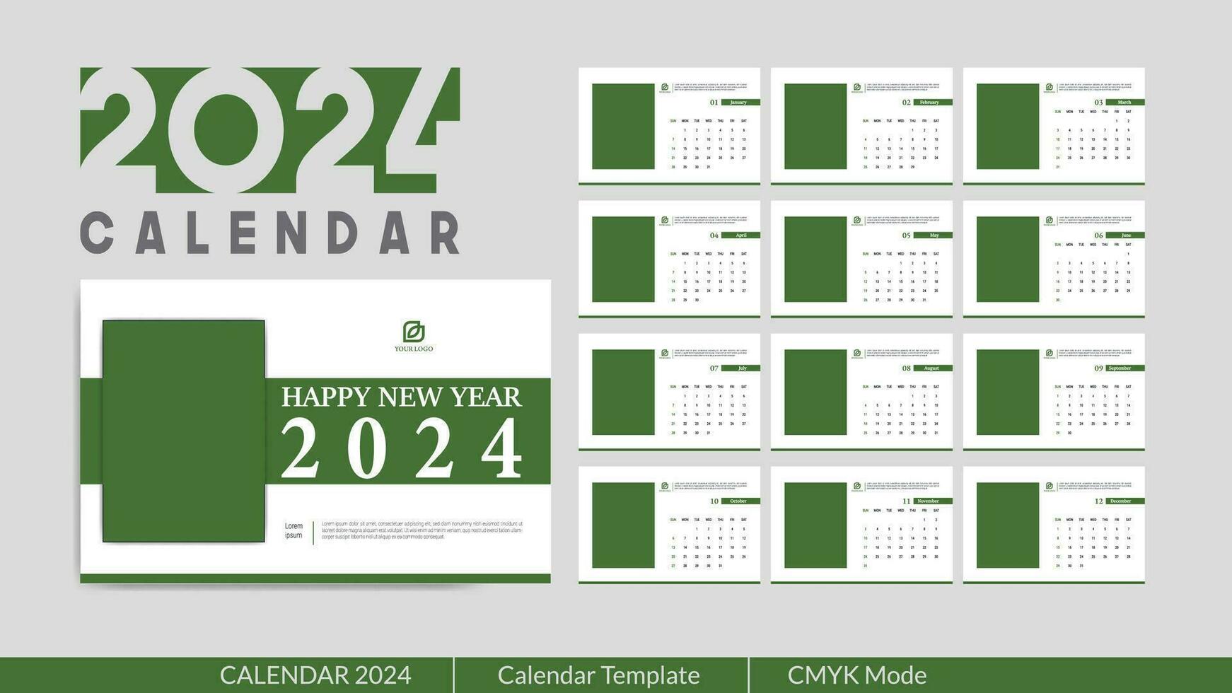 elegant en aanpasbare bureau kalender met gepersonaliseerd ruimte voor foto's, nieuw jaar bedrijf kalender 2024 vector