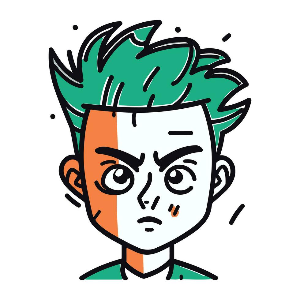 vector illustratie van een jong Mens met groen haar. tekenfilm stijl.