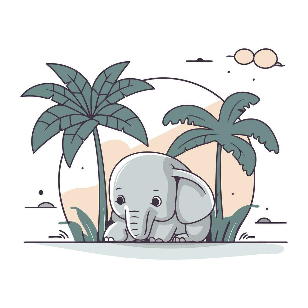schattig olifant met palmen bomen vector illustratie grafisch ontwerp vector illustratie grafisch ontwerp