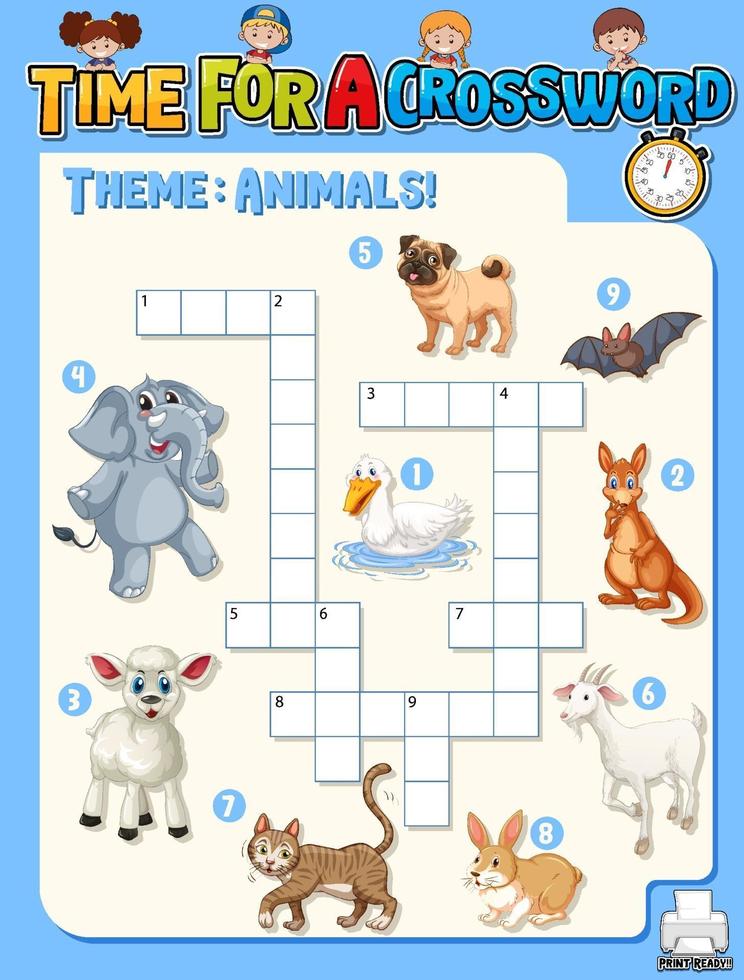 sjabloon voor kruiswoordpuzzels over dieren vector