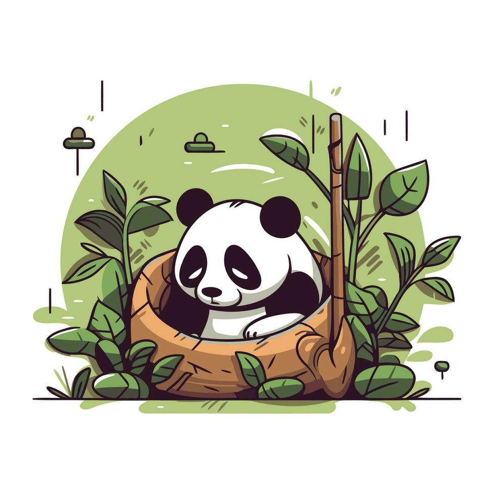 schattig panda beer zittend in een bamboe pot. vector illustratie.