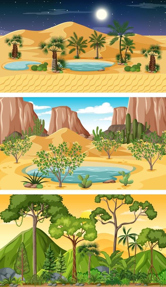 drie verschillende natuur horizontale scènes vector