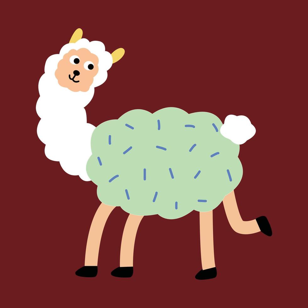 grappig creatief hand- getrokken kinderen tekenfilm illustratie alpaca vector