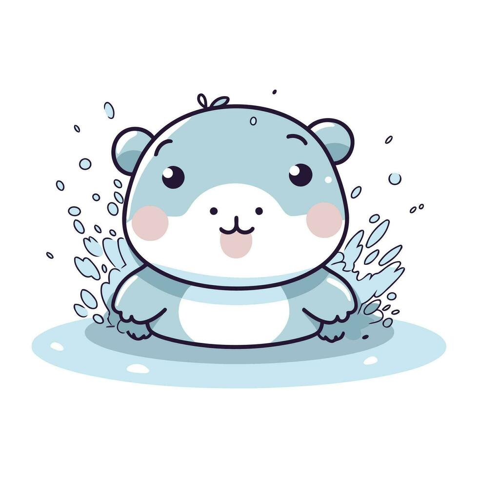 schattig nijlpaard dier met water plons vector illustratie grafisch ontwerp