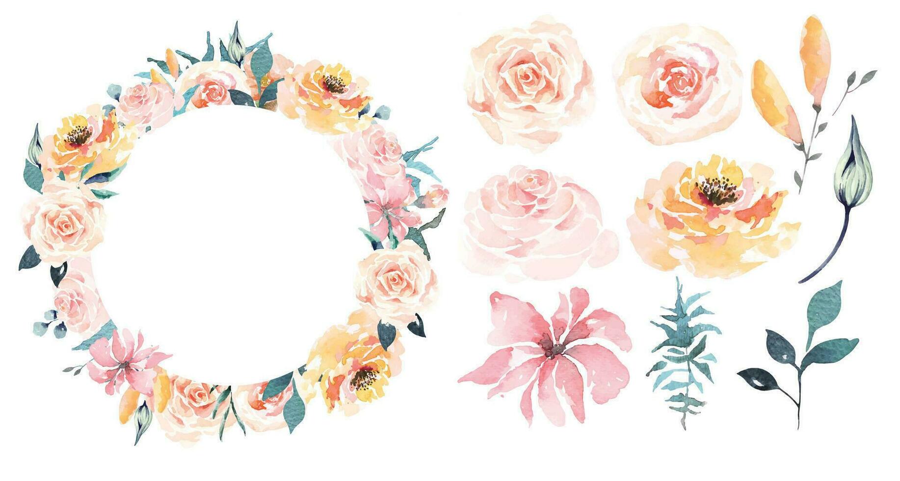 wit bloem krans.roos en bladeren krans geschilderd in aquarel.elegant bloemen verzameling , bloem arrangementen.ontwerp voor uitnodiging, bruiloft of groet kaarten.bloem cirkel. vector
