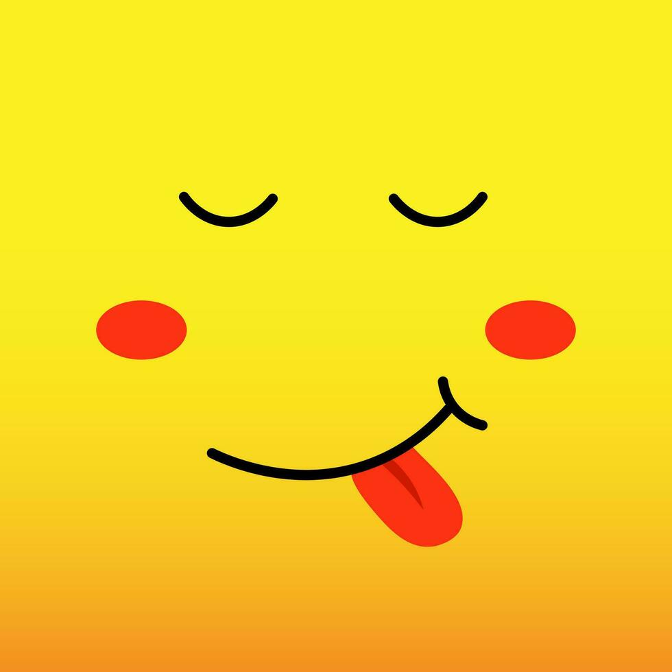 schattig tekenfilm achtergrond, grappig karakter met kawaii gezicht. gemakkelijk tekening geel mascotte met tong. vlak hand- getrokken icoon. vector