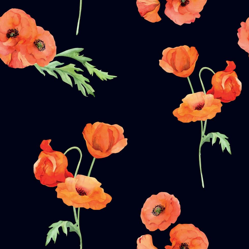 waterverf naadloos patroon met hand- getrokken zomer helder rood papaver bloemen. geïsoleerd Aan kleur achtergrond. ontwerp voor uitnodigingen, bruiloft, liefde of groet kaarten, papier, afdrukken, textiel vector