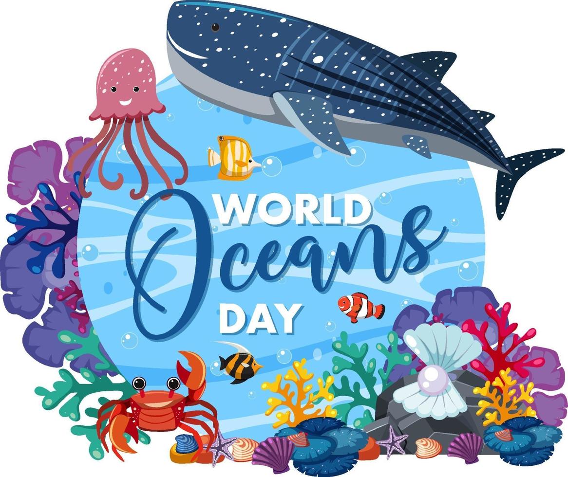 world ocean day banner met veel verschillende zeedieren vector