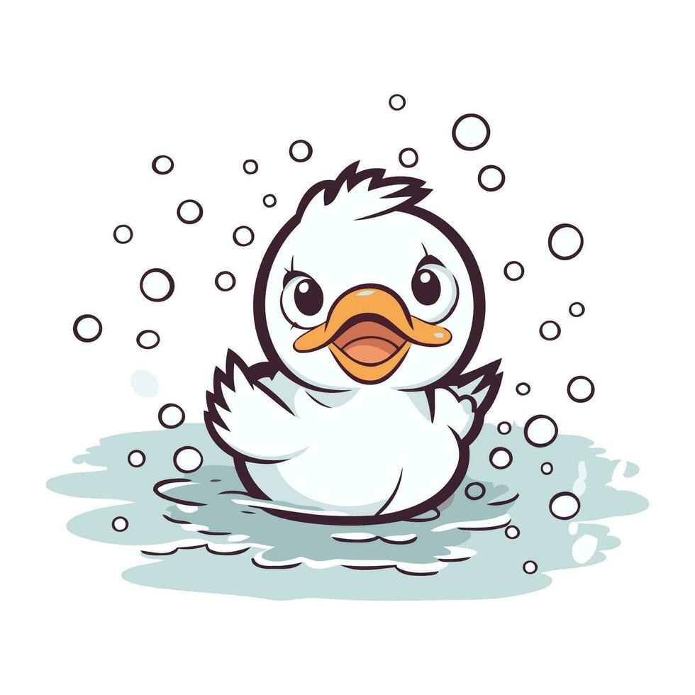 illustratie van een schattig weinig eendje zwemmen in de water. vector