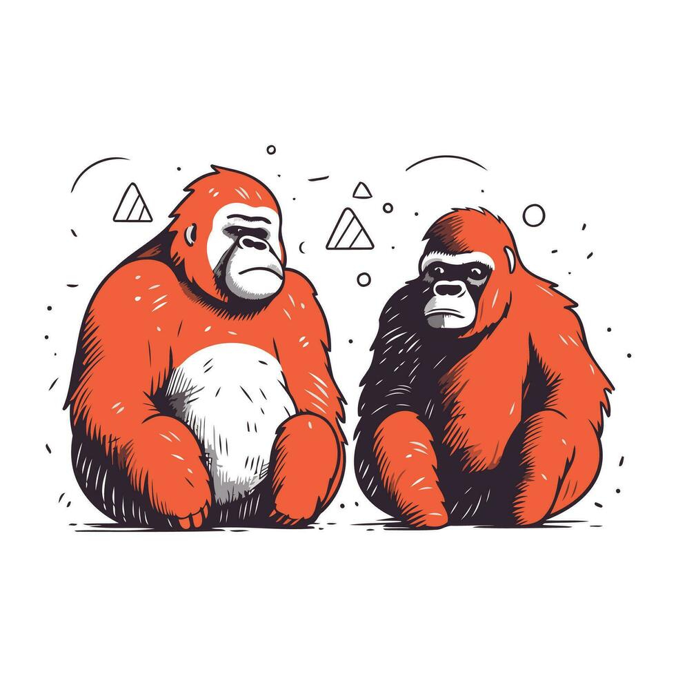 gorilla en aap. hand- getrokken vector illustratie Aan wit achtergrond.