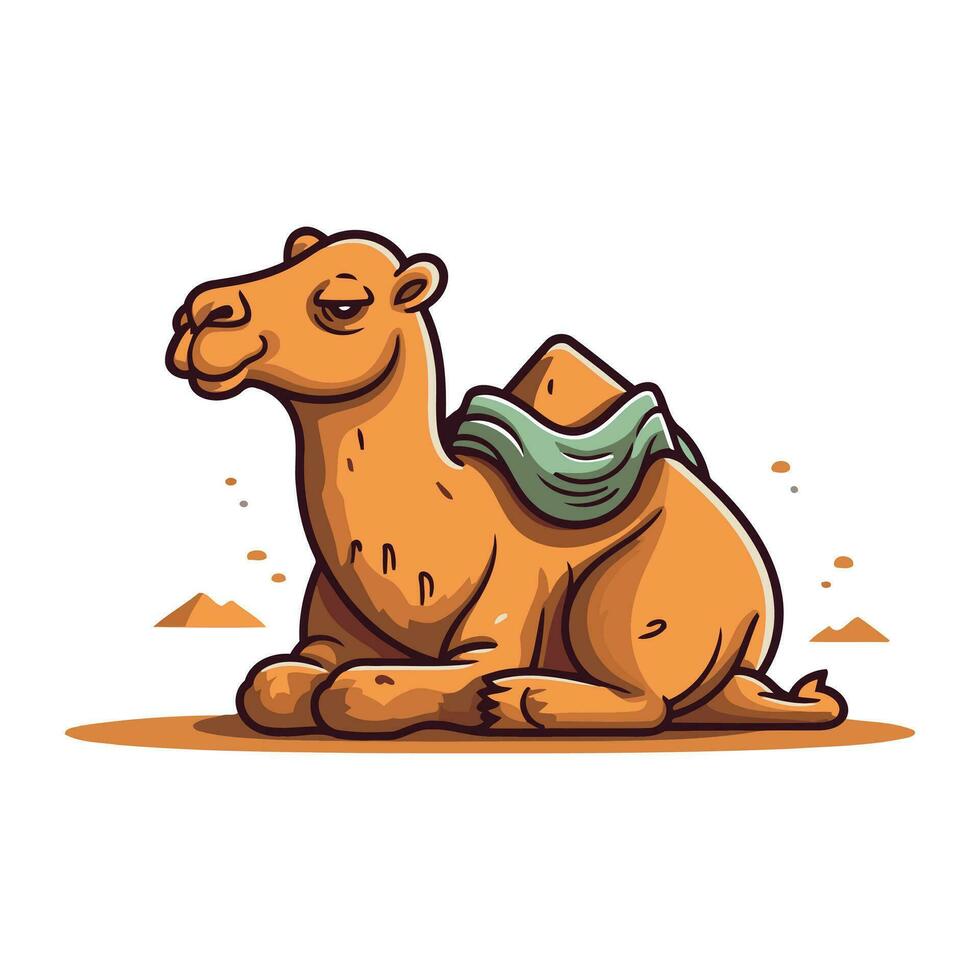 kameel zittend Aan de zand. vector illustratie in tekenfilm stijl.