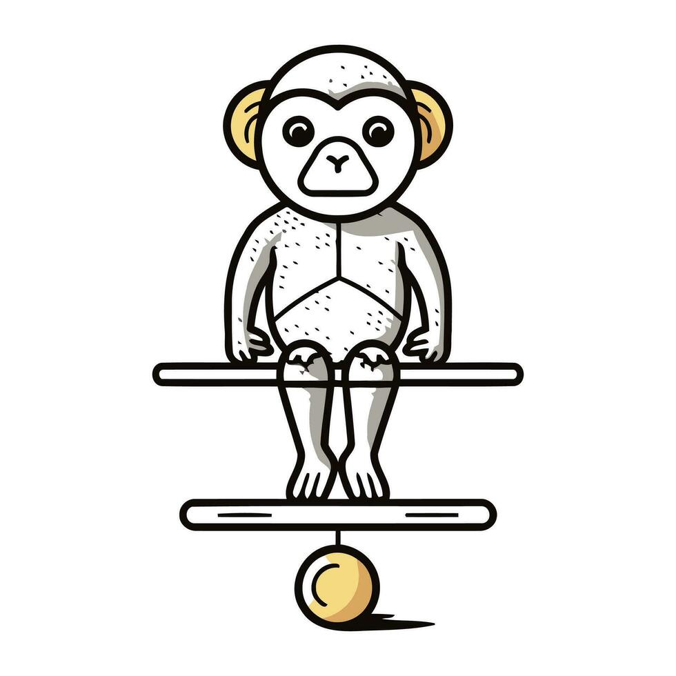 aap balanceren Aan schubben. vector illustratie van aap balanceren Aan schubben.