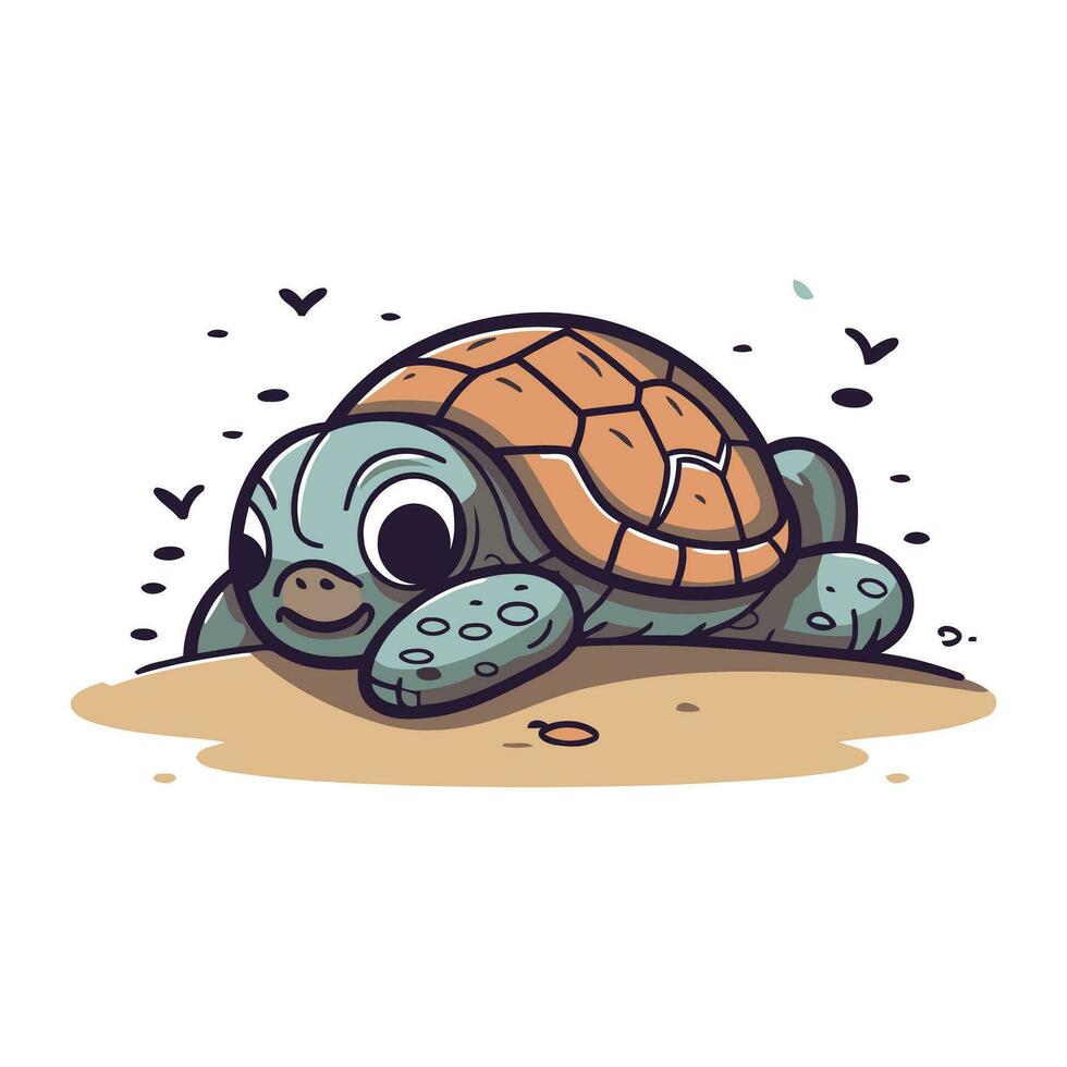 tekenfilm schildpad. vector illustratie van een schattig schildpad Aan de zand.